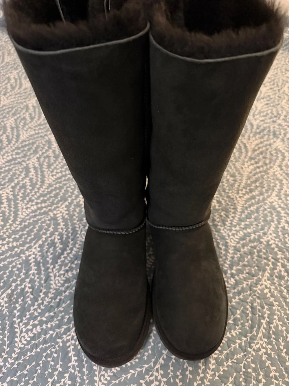 UGG Black Bailey Bow, Tall Shearling-Lined Ribbon-Back Boots